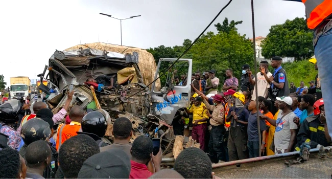 Diesel Tanker Falls Off Otedola Bridge, Catches Fire; Two Casualties Recorded